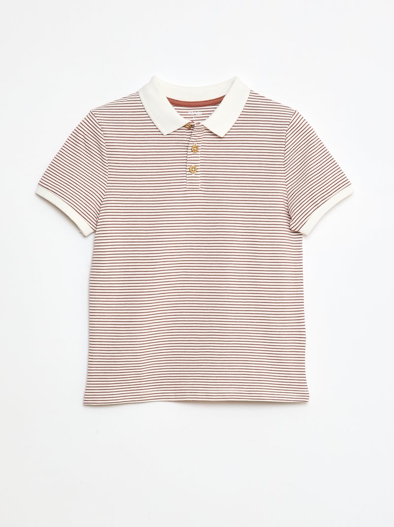 Polo en coton piqué Marron/blanc - Kiabi