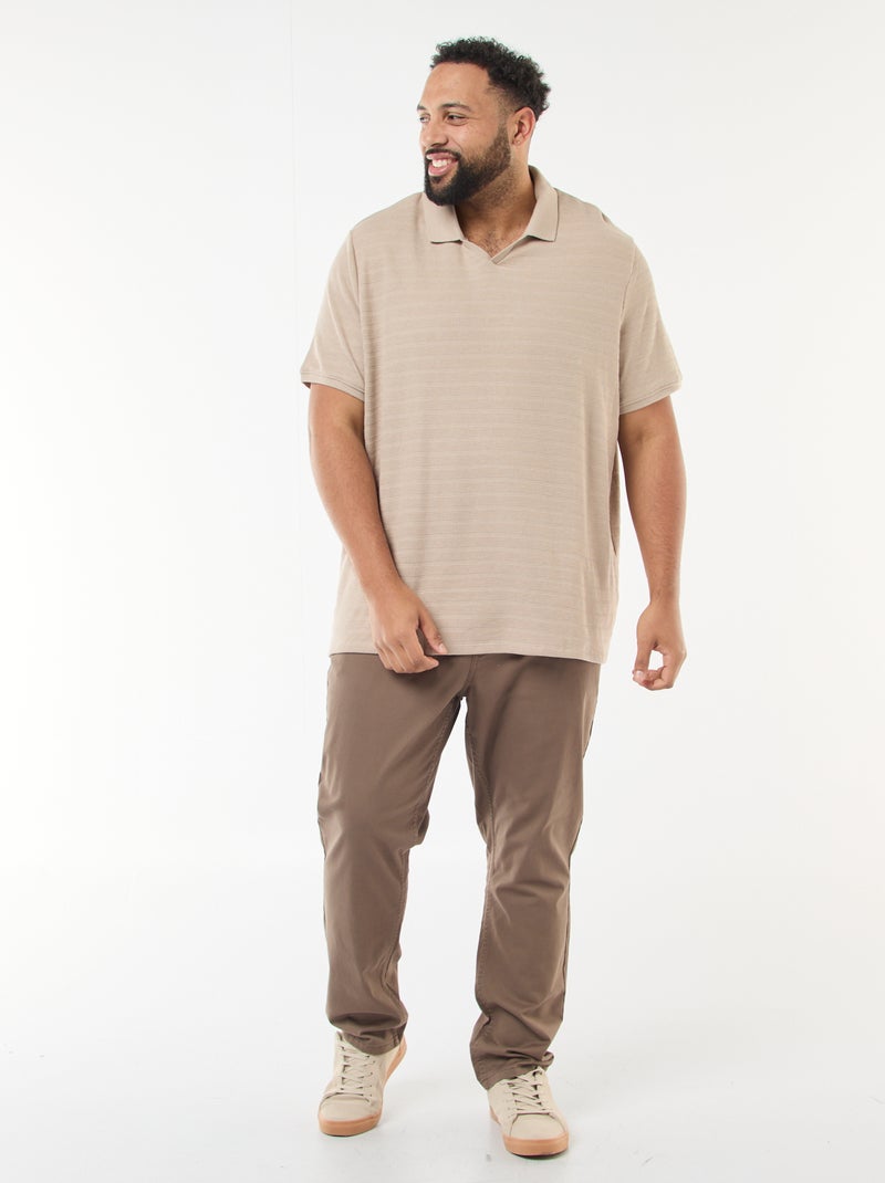 Polo en coton stretch à manches courtes Beige - Kiabi