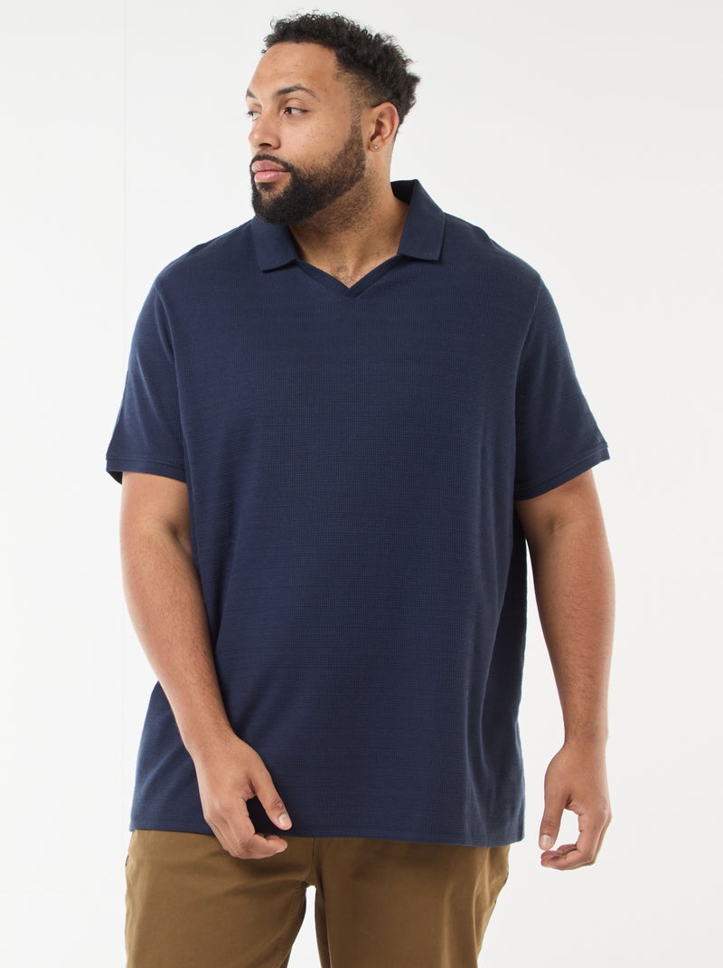 Polo en coton stretch à manches courtes Bleu - Kiabi