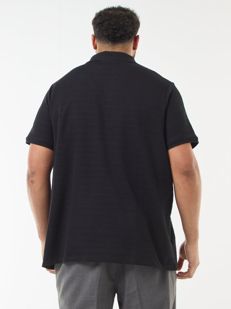 Polo en coton stretch à manches courtes Noir - Kiabi
