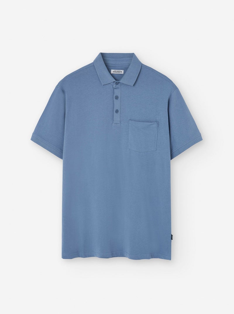 Polo en Coton Uni avec Poche Bleu clair - Kiabi