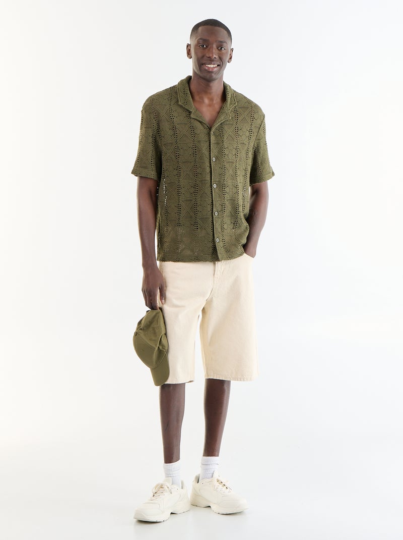 Polo en coton uni pour homme Kaki - Kiabi