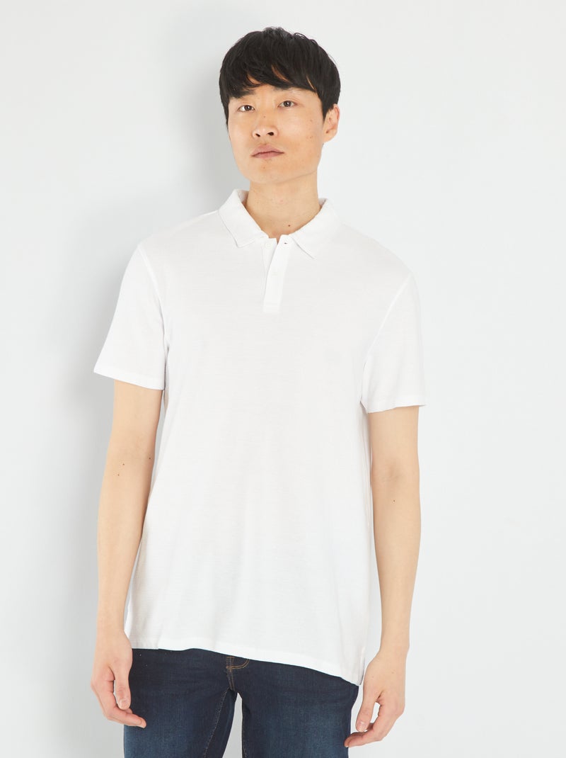 Polo en jacquard uni blanc - Kiabi