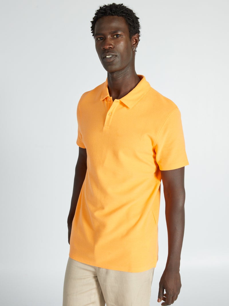 Polo en jacquard uni Orange - Kiabi