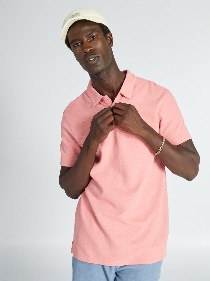 Polo en jacquard uni rose - Kiabi