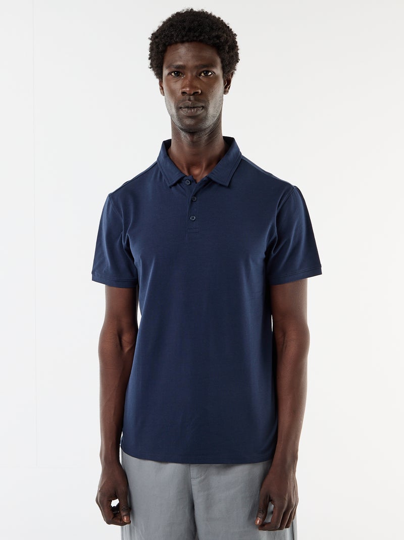 Polo en jersey avec col boutonné Noir - Kiabi