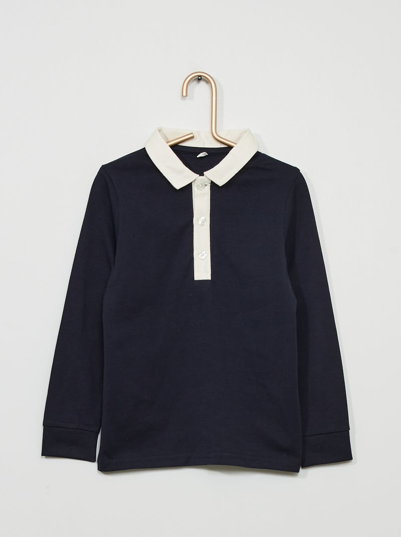 Polo en jersey avec col contrastant Bleu marine - Kiabi