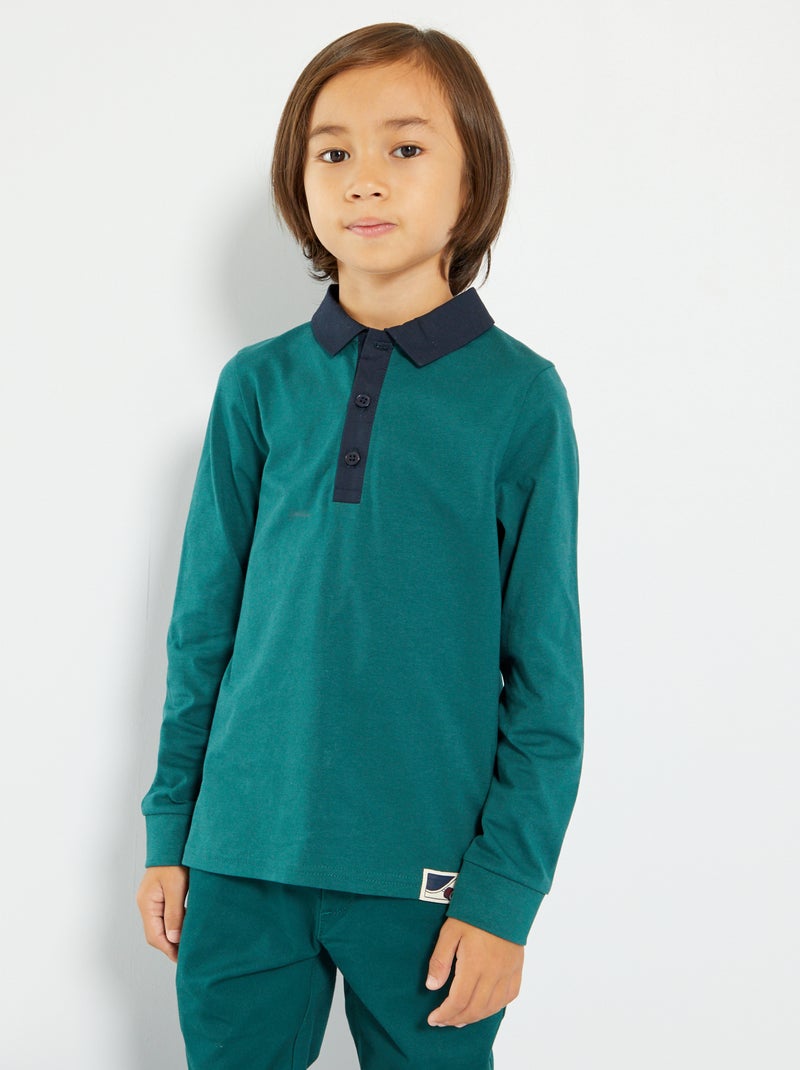 Polo en jersey avec col contrastant Vert - Kiabi