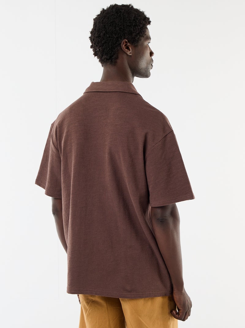 Polo en maille à manches courtes Marron - Kiabi
