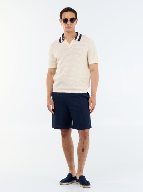 Polo en maille ajourée à manches courtes - Kiabi