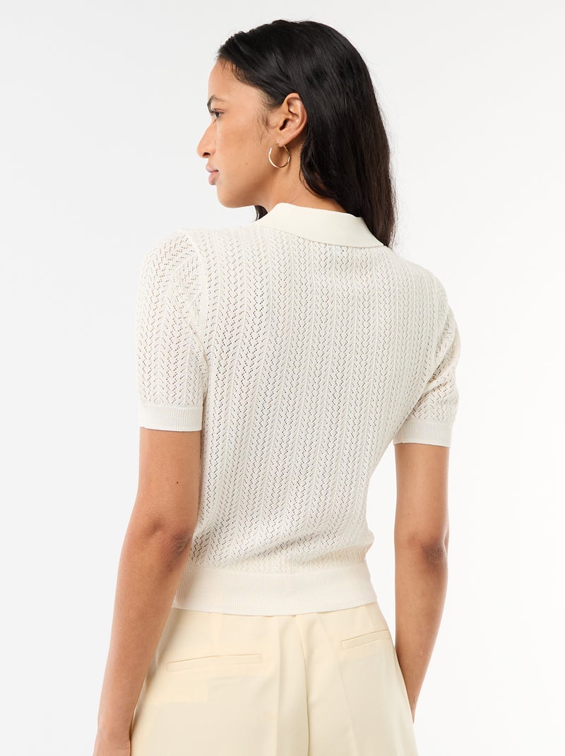Polo en maille ajourée à manches courtes Blanc - Kiabi