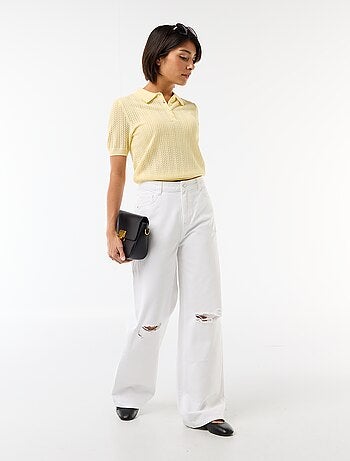 Polo en maille ajourée à manches courtes