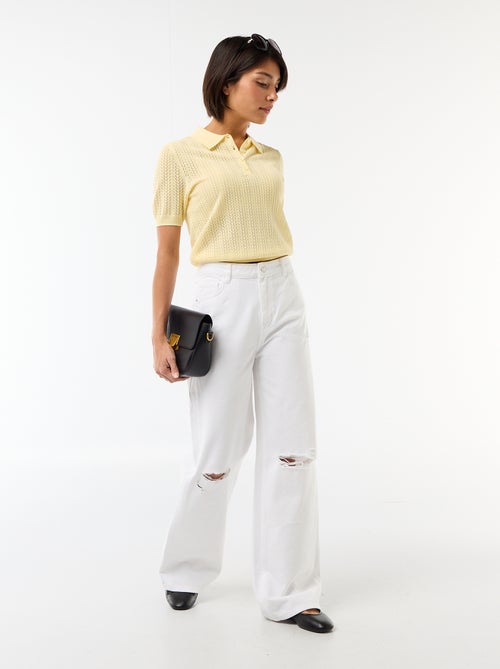 Polo en maille ajourée à manches courtes - Kiabi Polo en maille ajourée à manches courtes - Kiabi