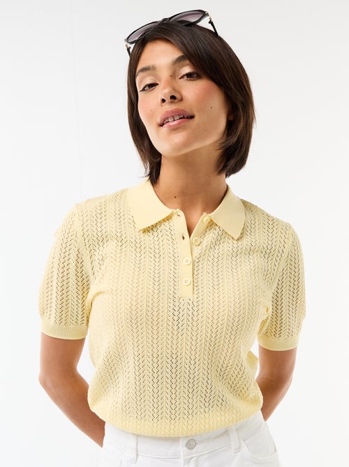 Polo en maille ajourée à manches courtes - Kiabi Polo en maille ajourée à manches courtes - Kiabi