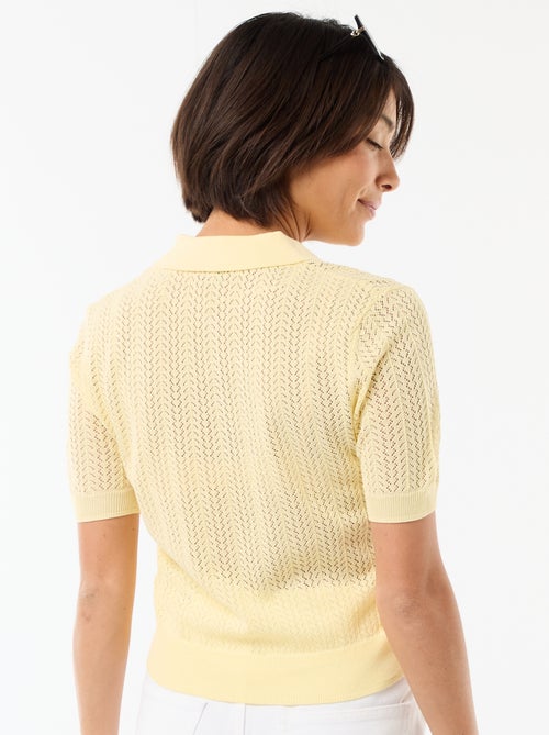Polo en maille ajourée à manches courtes - Kiabi Polo en maille ajourée à manches courtes - Kiabi
