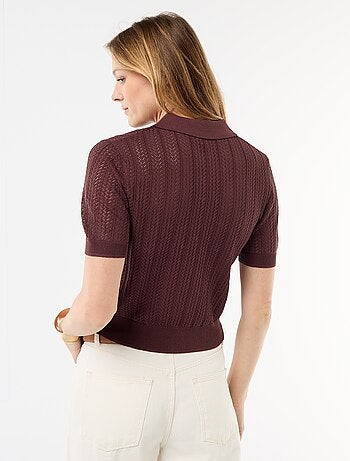 Polo en maille ajourée à manches courtes