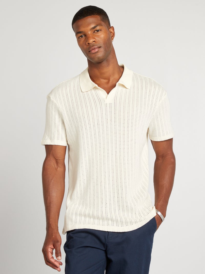 Polo en maille ajourée Beige - Kiabi