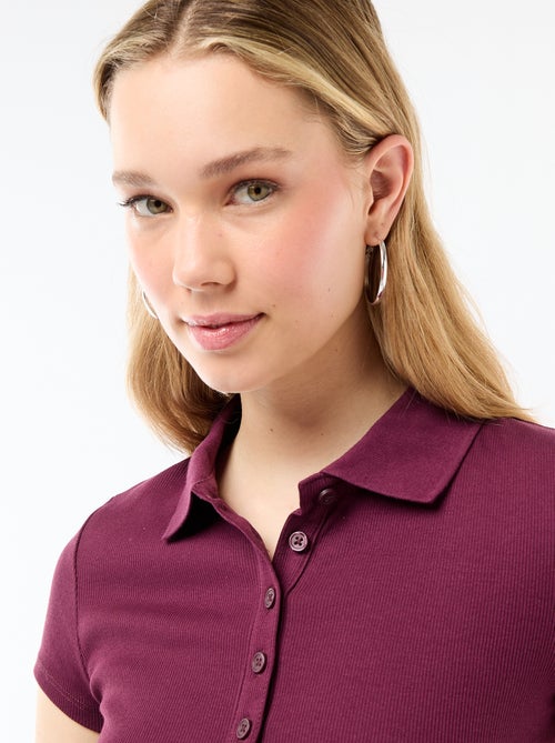 Polo en maille côtelé à manches courtes - Kiabi