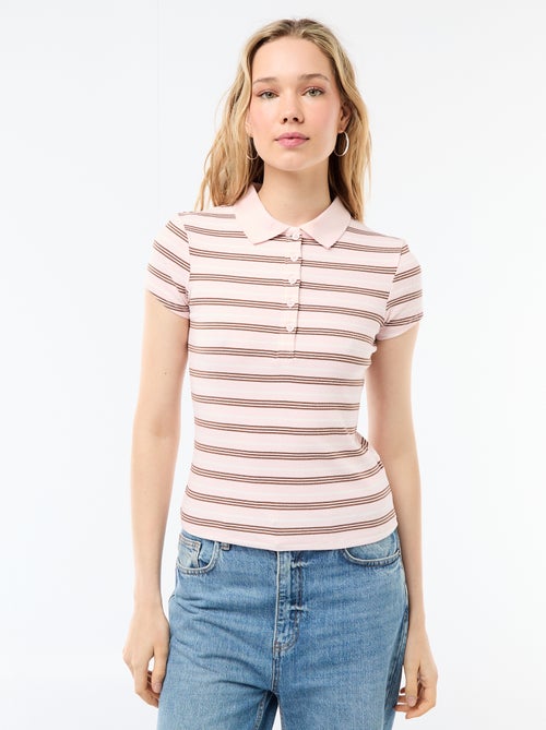 Polo en maille côtelé à manches courtes - Kiabi