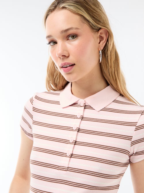 Polo en maille côtelé à manches courtes - Kiabi