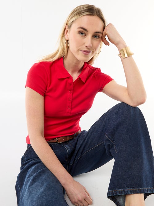 Polo en maille côtelé à manches courtes - Kiabi