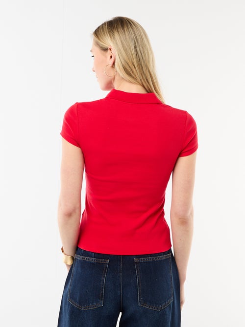 Polo en maille côtelé à manches courtes - Kiabi