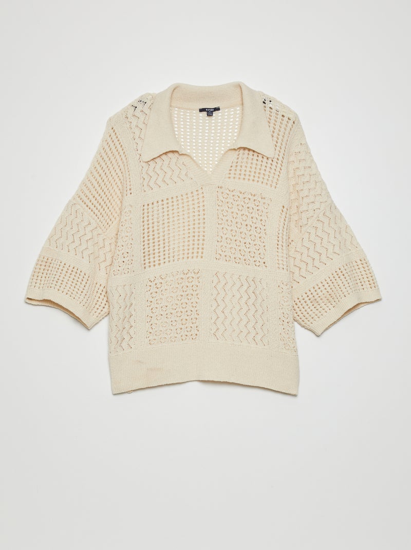 Polo en maille crochet Beige - Kiabi
