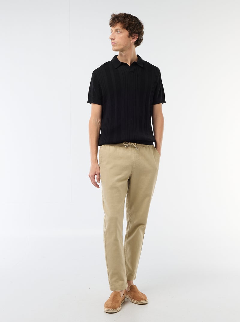 Polo en maille effet tricot Noir - Kiabi