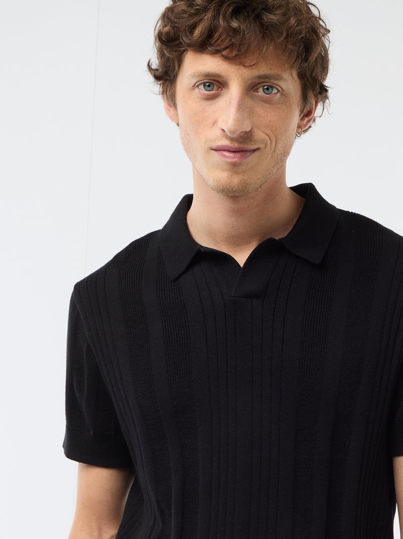 Polo en maille effet tricot Noir - Kiabi