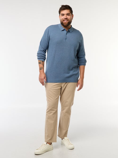 Polo en maille fantaisie à manches longues - Kiabi