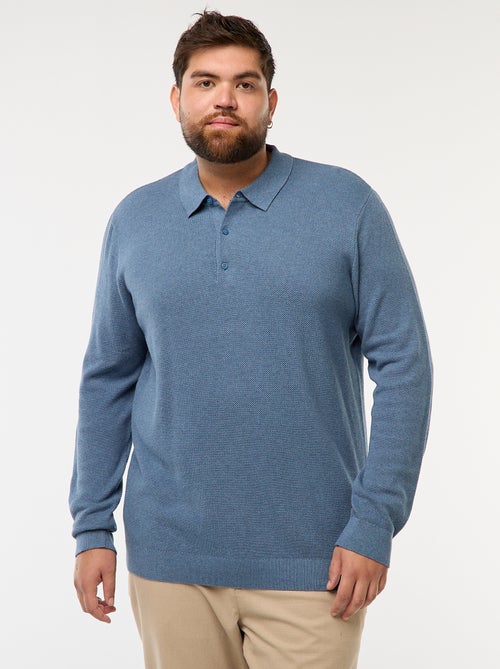 Polo en maille fantaisie à manches longues - Kiabi