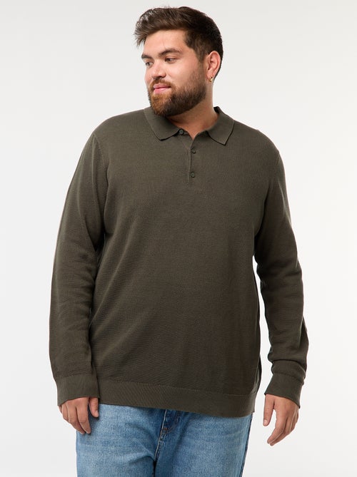 Polo en maille fantaisie à manches longues - Kiabi