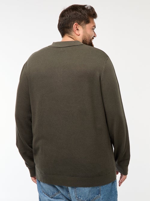 Polo en maille fantaisie à manches longues - Kiabi