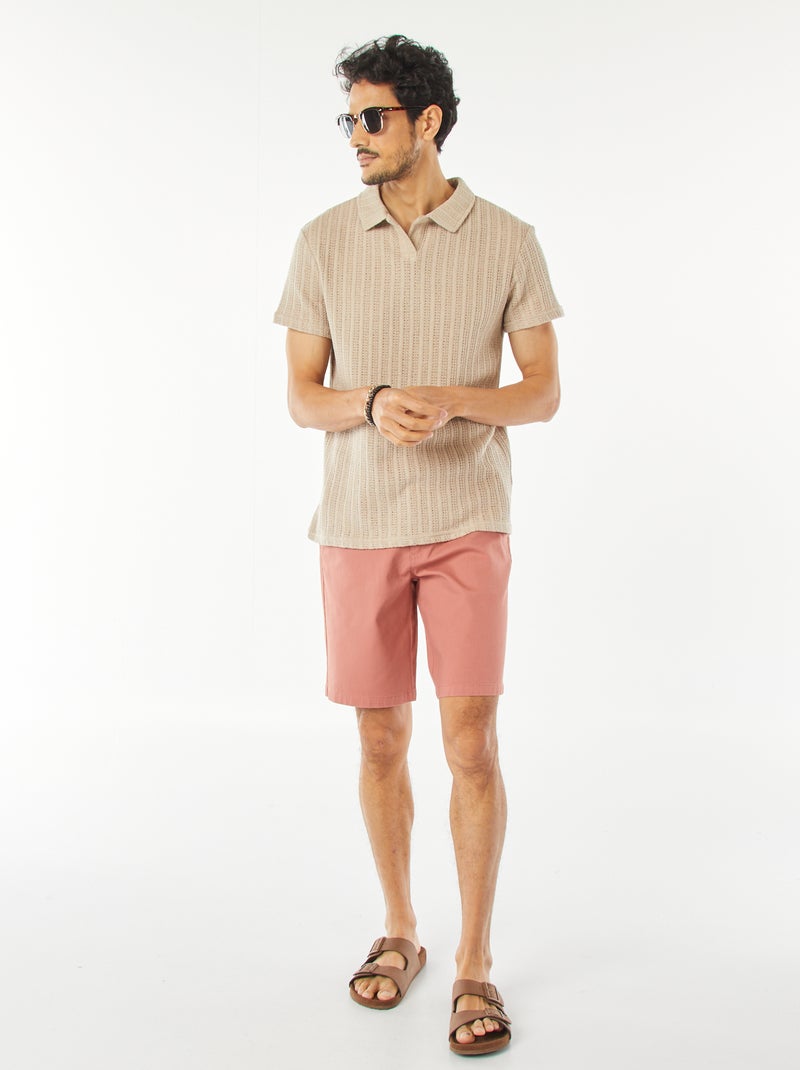Polo en maille gaufrée à manches courtes beige - Kiabi
