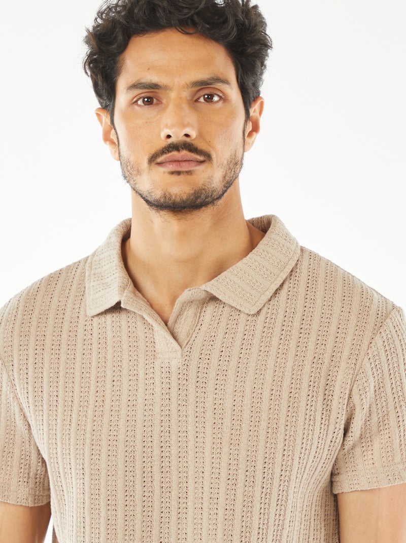 Polo en maille gaufrée à manches courtes beige - Kiabi
