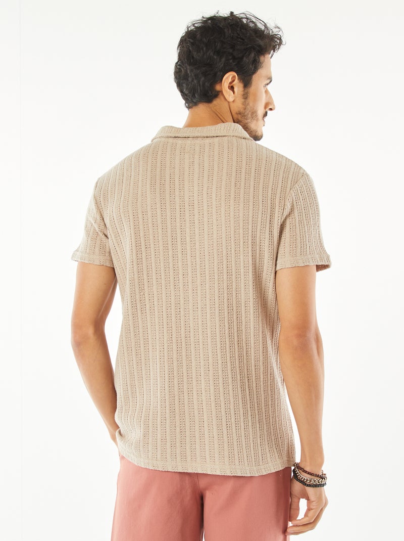 Polo en maille gaufrée à manches courtes beige - Kiabi