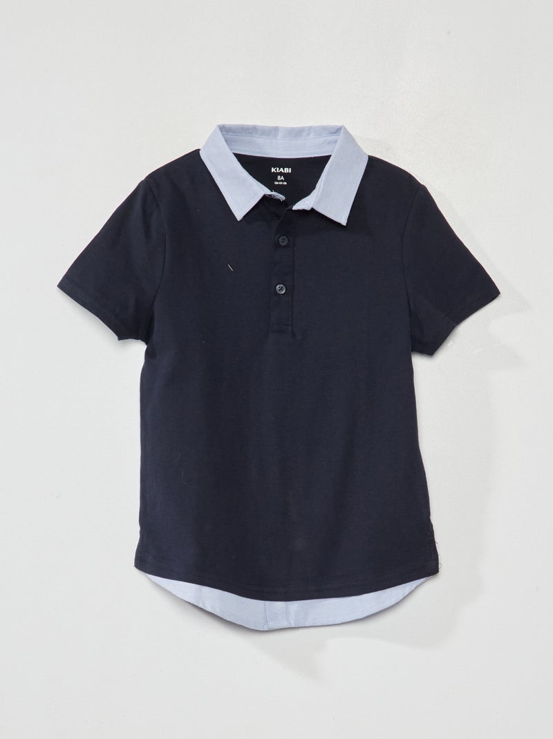Polo en maille jersey effet 2 en 1 bleu marine - Kiabi