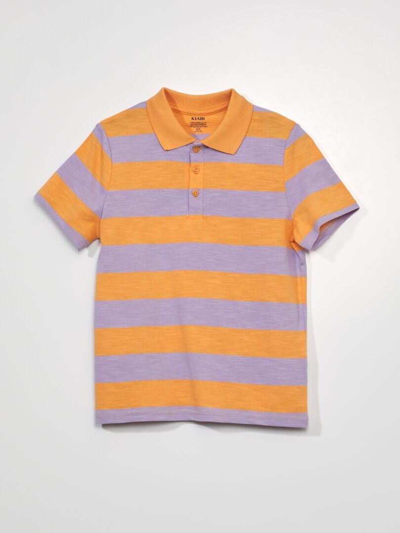 Polo en maille jersey rayé Orange/violet - Kiabi