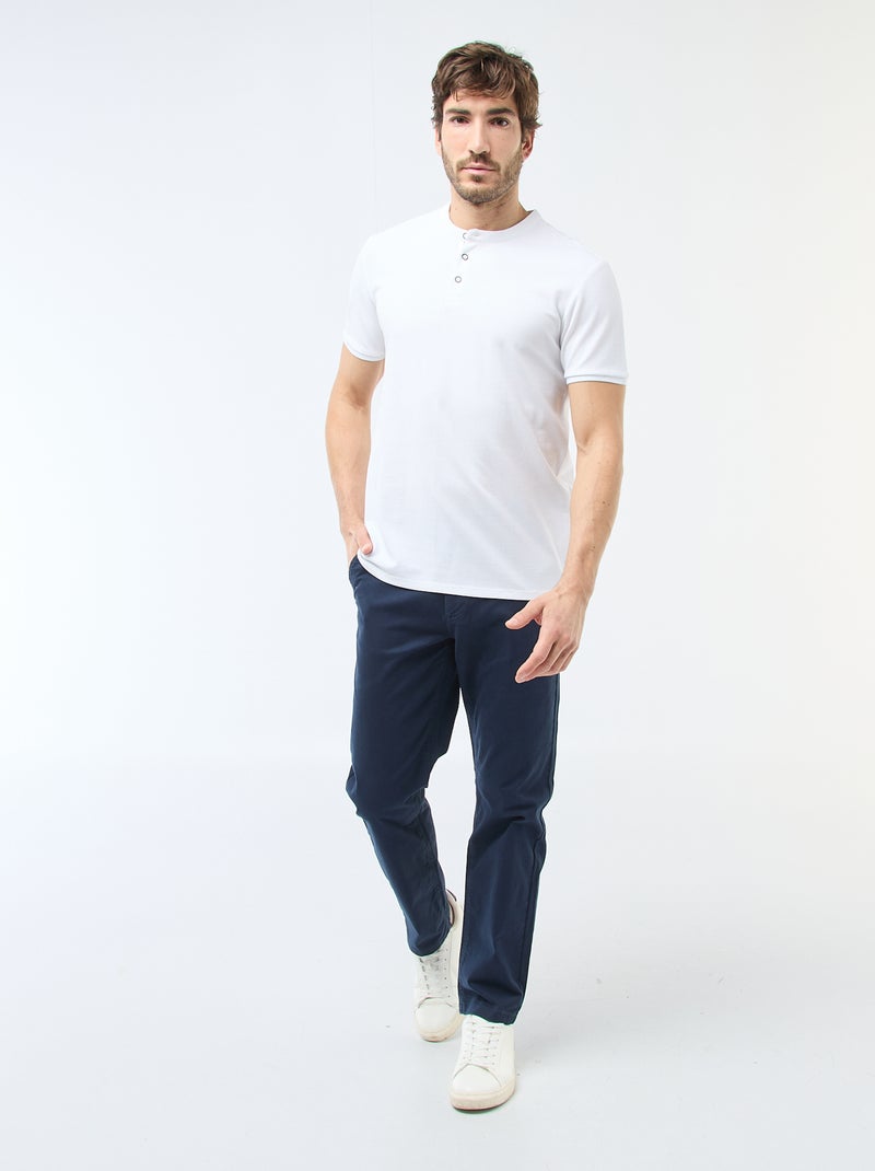 Polo en maille piquée à col tunisien Homme Blanc - Kiabi