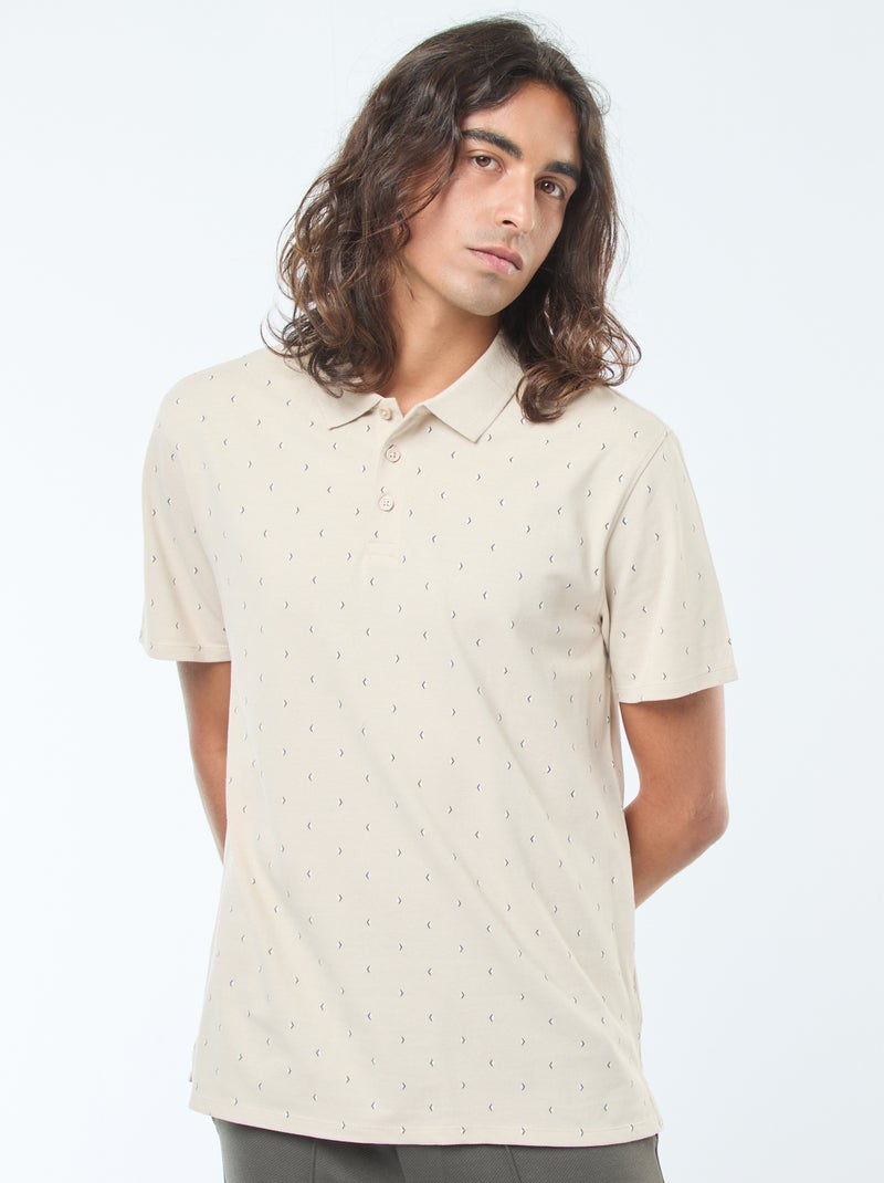 Polo en maille piquée à manches courtes et motif Beige - Kiabi