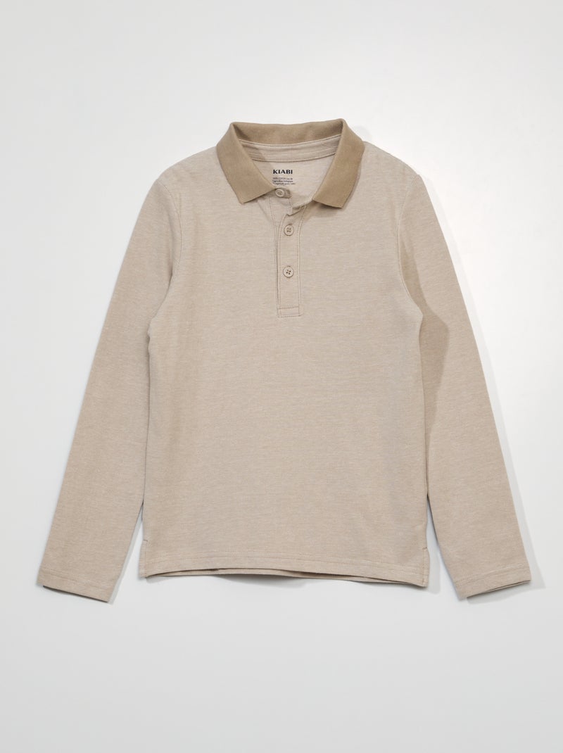 Polo en maille piquée à manches longues Beige - Kiabi