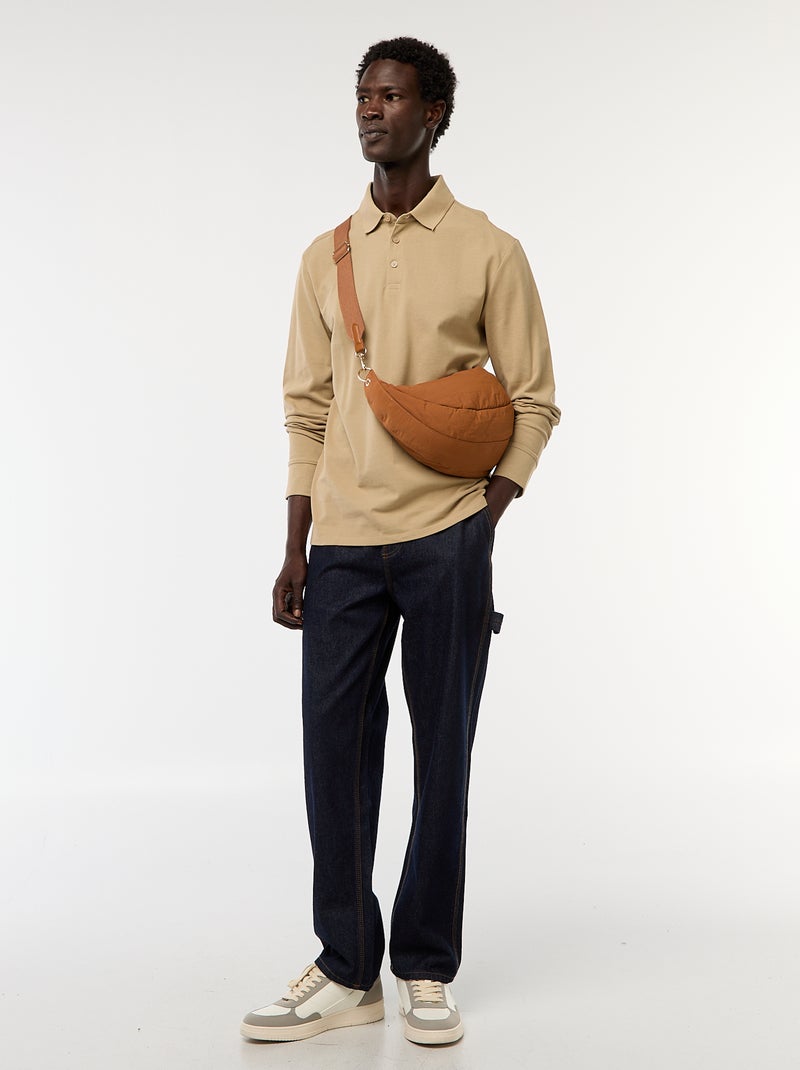 Polo en maille piquée à manches longues uni Beige - Kiabi