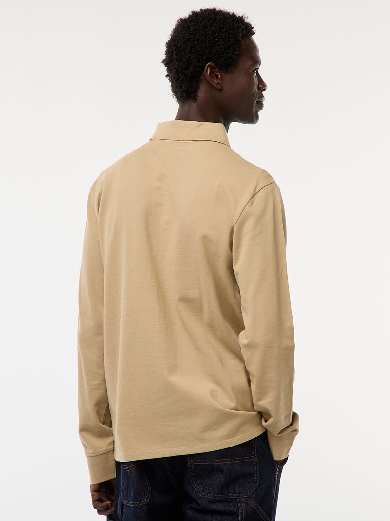 Polo en maille piquée à manches longues uni Beige - Kiabi