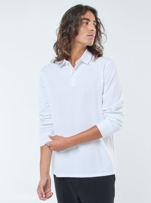 Polo en maille piquée à manches longues uni - Kiabi