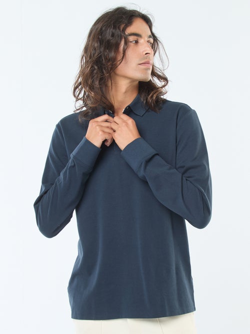 Polo en maille piquée à manches longues uni - Kiabi
