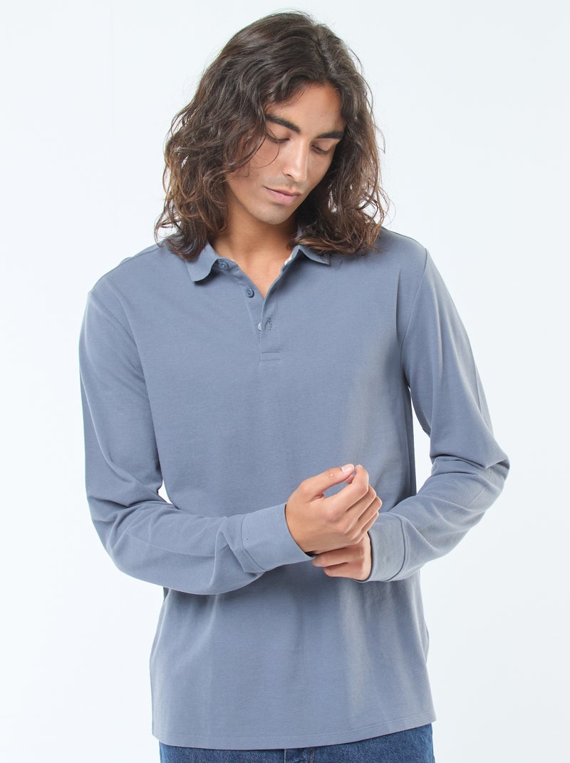 Polo en maille piquée à manches longues uni Gris - Kiabi
