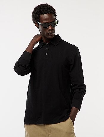 Polo en maille piquée à manches longues uni