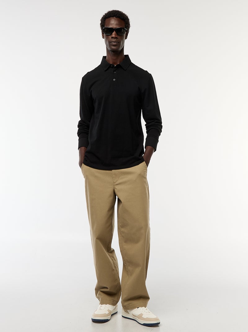 Polo en maille piquée à manches longues uni Noir - Kiabi
