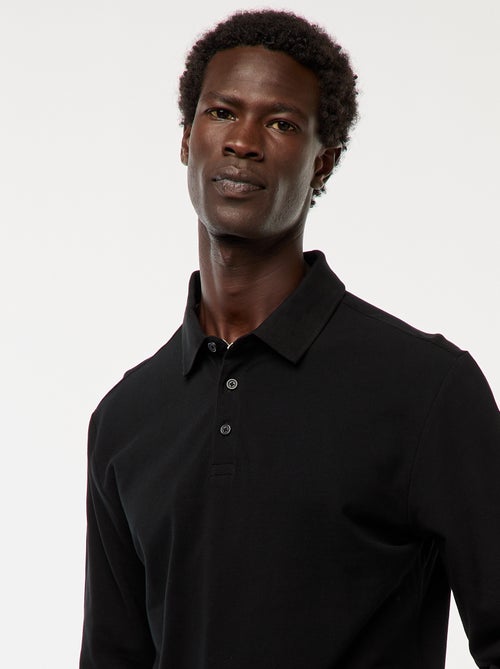 Polo en maille piquée à manches longues uni - Kiabi