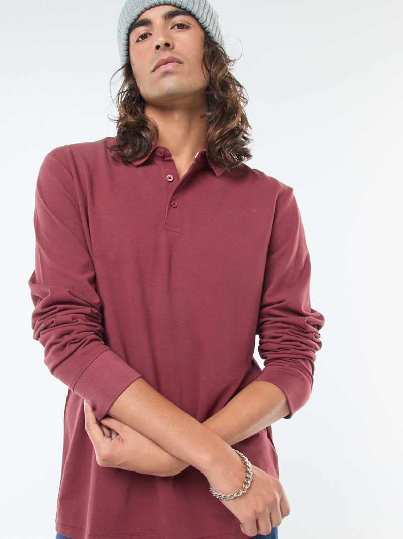 Polo en maille piquée à manches longues uni Rouge - Kiabi